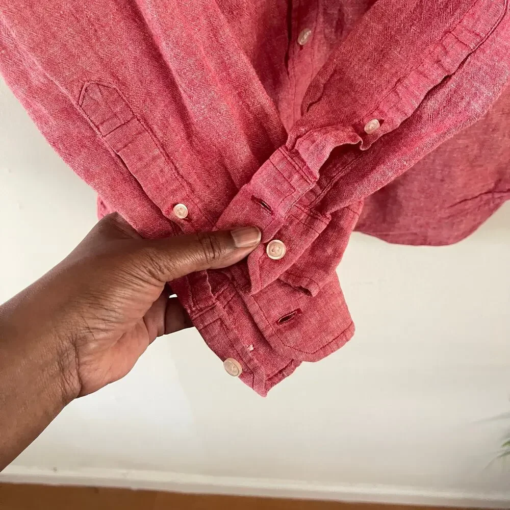 Banana Republic Mens S Linen Blend Button Up Shirt Totem Red Warm Weather